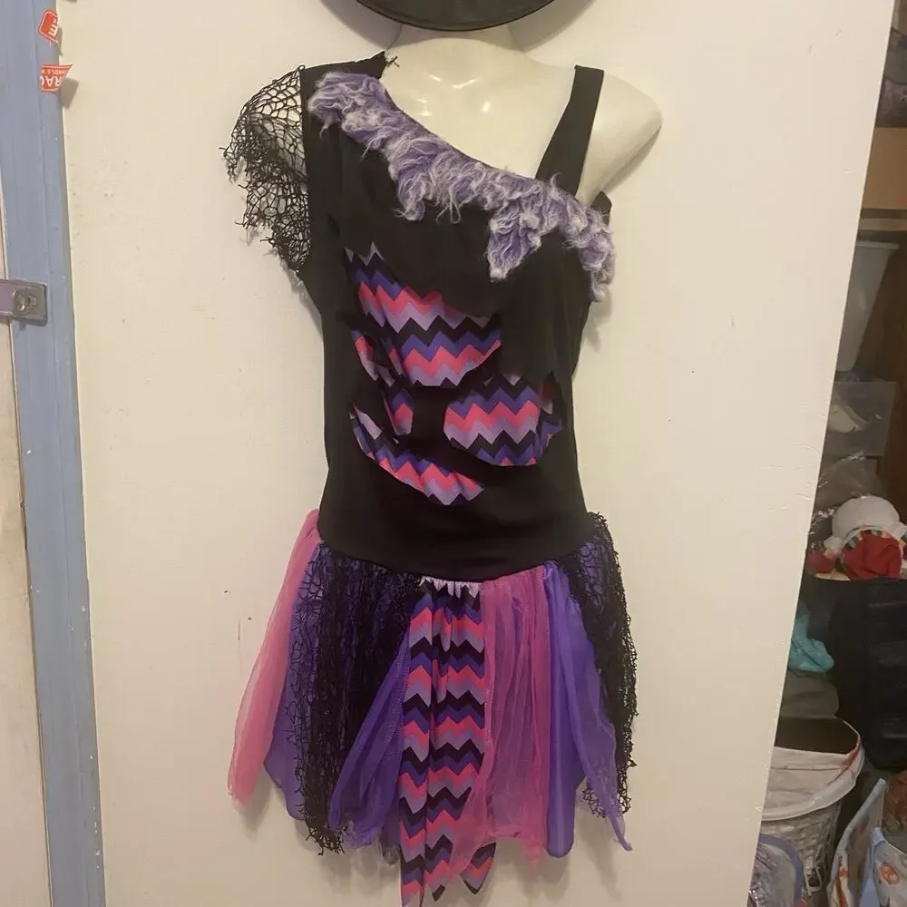 Spirit SassyCat Girls HalloweenCostume Furry BlackPurple Witchy Vams Grunge XL14